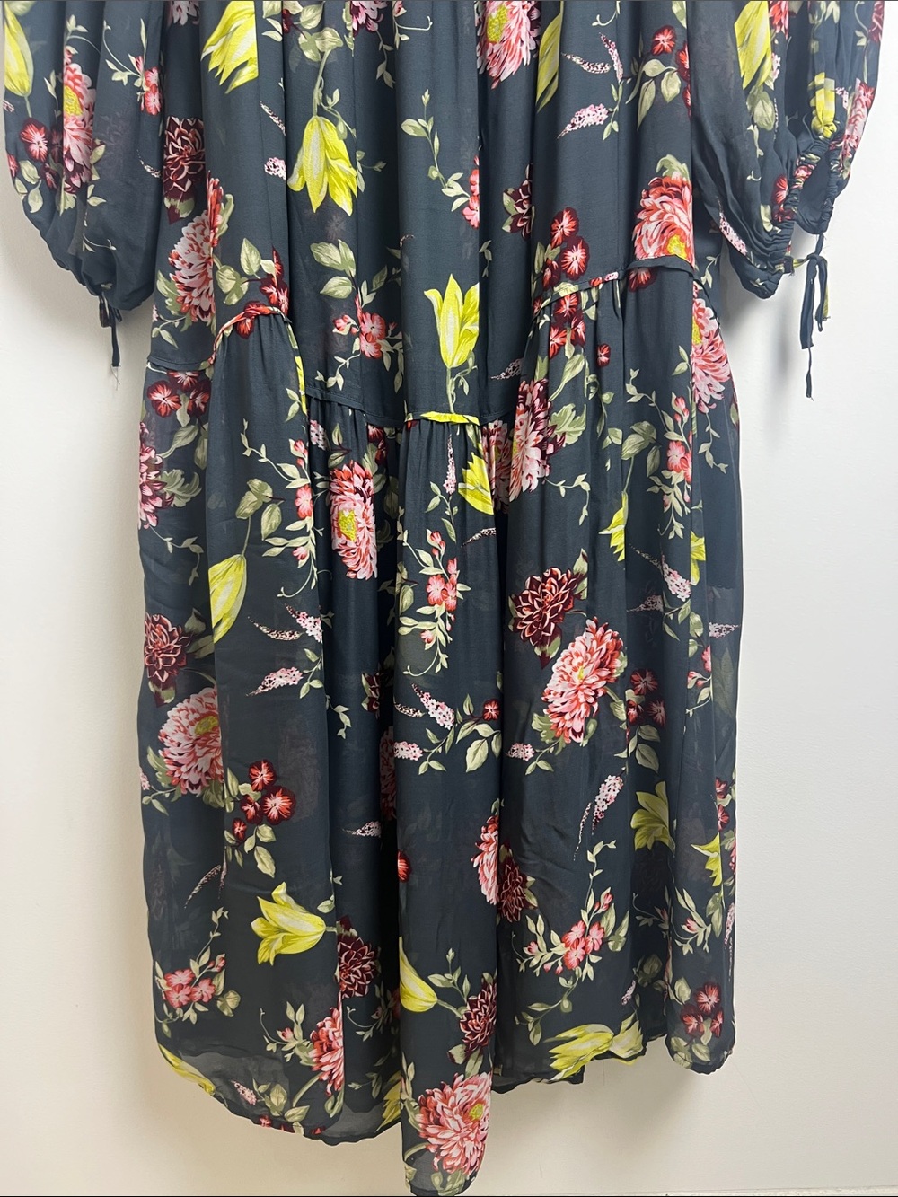 Anthropologie Size 2X Dark Gray Evelin‎ Green Floral Boho Tiered Maxi Dress - Picture 6 of 13